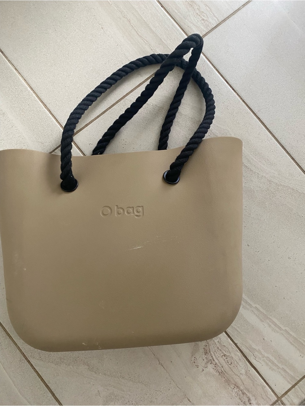 O bag Taupe Tote with Black Rope Handles
